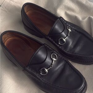 Gucci Black Horsebit Leather Loafers with Silver Detail
